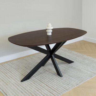 eettafel Sofia, tafel, eettafel, eettafel walnoot bruin, Deens ovale blad, 160 x 90 cm, Deens ovale tafel, Deens ovale tafelblad, eettafel deens ovaal, walnoot bruine eettafel