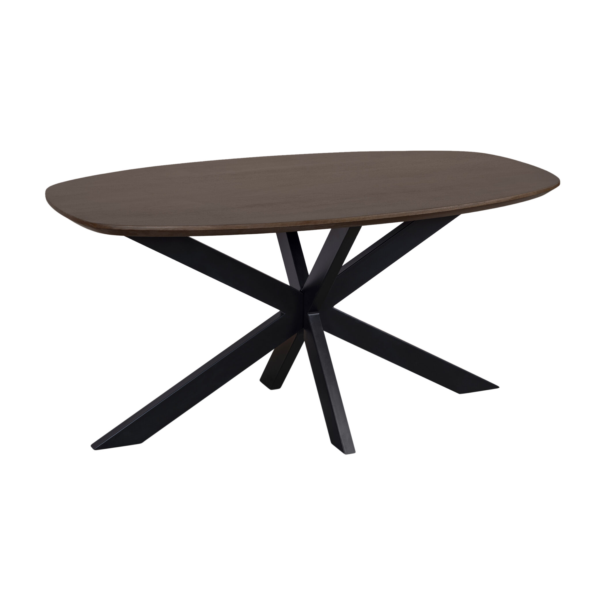 QUVIO Eettafel Sofia - Deens Ovaal - 160 x 90 cm - Stalen kruispoot - FSC® gecertificeerd mangohout - Walnoot bruin