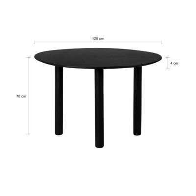 zwarte eettafel Lian, eettafel Lian, ronde eettafel, eettafel rond, tafel, afmetingen