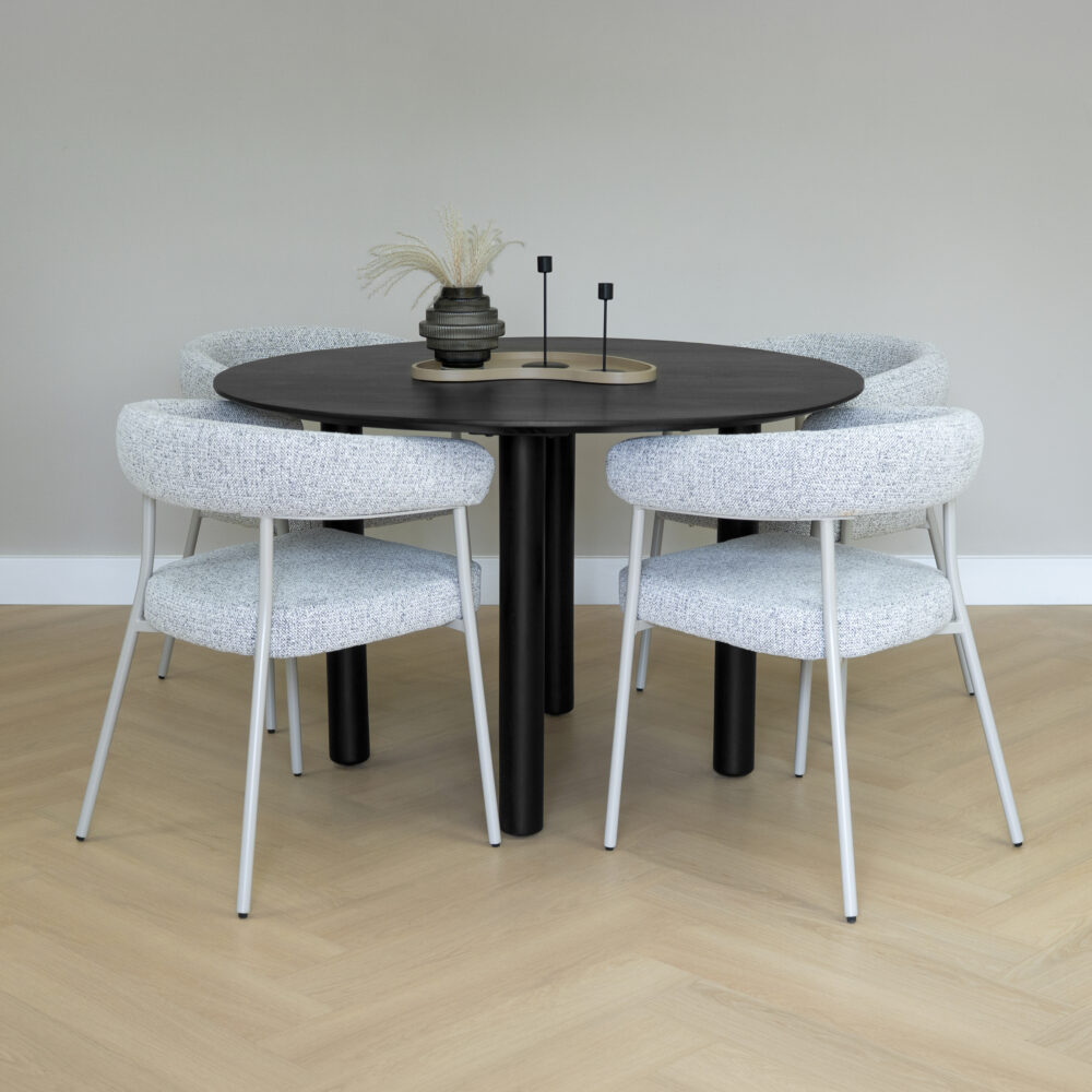 zwarte eettafel Lian, eettafel Lian, ronde eettafel, eettafel rond, tafel, Sfeer 2