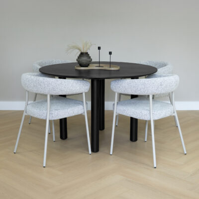 zwarte eettafel Lian, eettafel Lian, ronde eettafel, eettafel rond, tafel, Sfeer 2