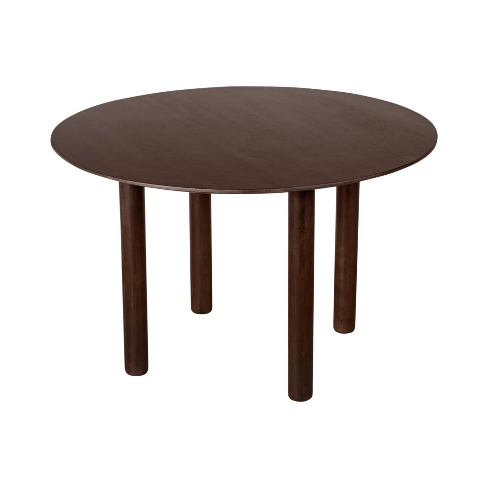 ronde eettafel in walnoot bruin, ronde eettafel, ronde houten eettafel, walnoot bruine eettafel, tafel, eettafel Lian, eettafel rond, eettafel, ronde mangohouten eettafel,