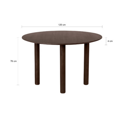 ronde eettafel in walnoot bruin, ronde eettafel, ronde houten eettafel, walnoot bruine eettafel, tafel, eettafel Lian, eettafel rond, eettafel, ronde mangohouten eettafel,