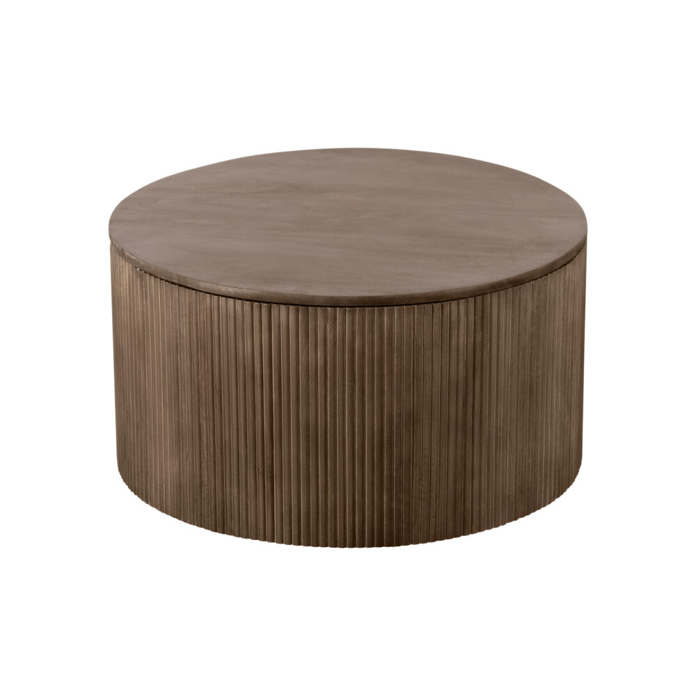 Bruine salontafel van mangohout, Bruine salontafel, salontafel Lonne, salontafel, salontafel van mangohout, Lonne salontafel, salontafel met opbergruimte, ronde salontafel van hout,