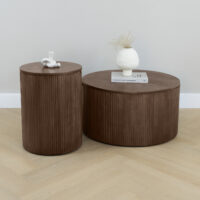 Bruine salontafel van mangohout, Bruine salontafel, salontafel Lonne, salontafel, salontafel van mangohout, Lonne salontafel, salontafel met opbergruimte, ronde salontafel van hout, sfeer 1