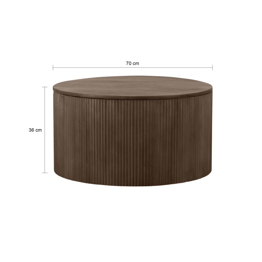 Lewis & Loft Salontafel Lonne – FSC® mangohout – Met opbergruimte – ⌀70 cm – Bruin