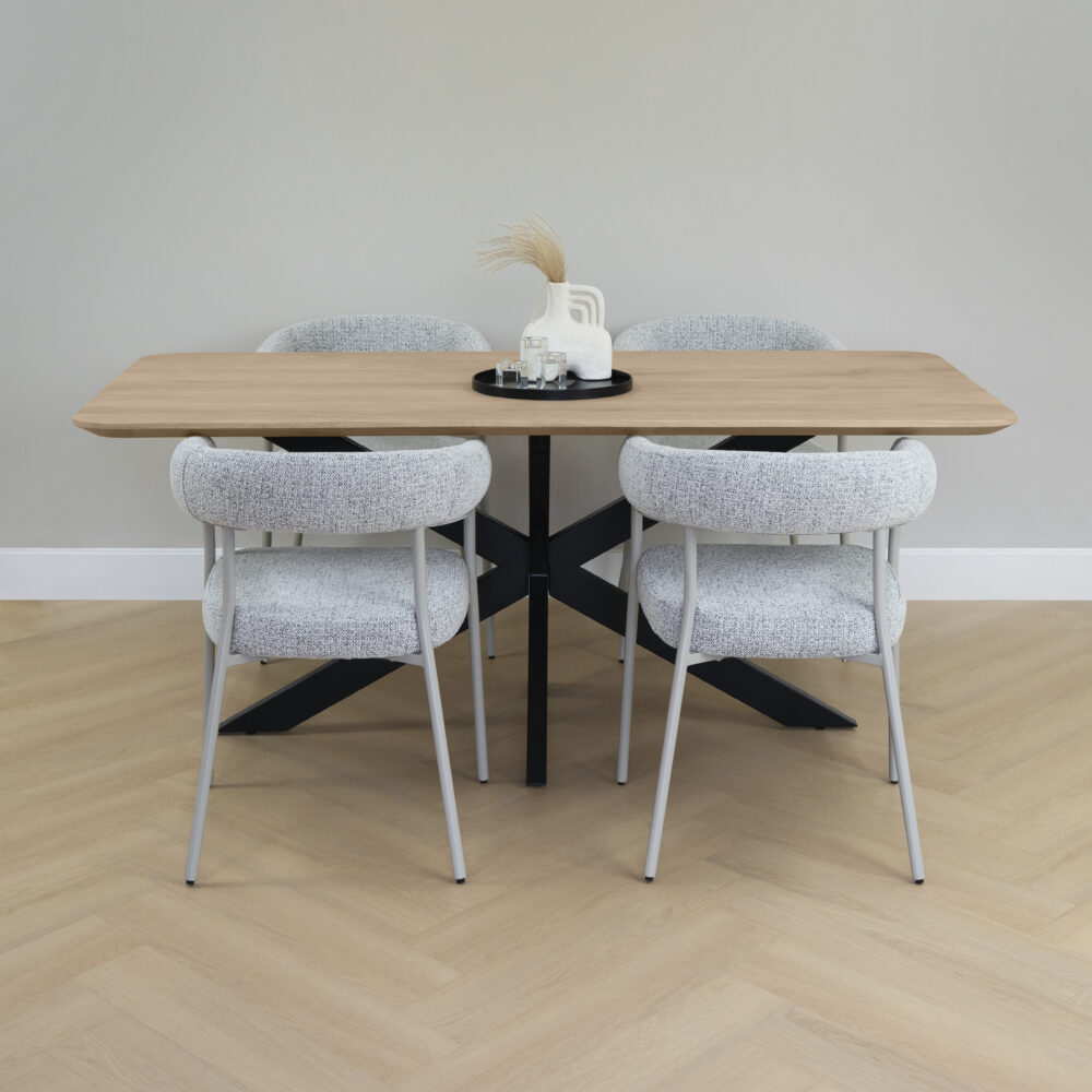 Rechthoekige eettafel, eettafel, rechthoekige eettafel van 180 cm, eettafel met stalen tafelpoot, Rechthoekige eettafel van 180 cm, eettafel Sofia, eettafel hout, houten eettafel, rechthoekige tafelblad, tafel, sfeer 1