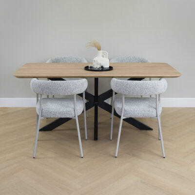 Rechthoekige eettafel, eettafel, rechthoekige eettafel van 180 cm, eettafel met stalen tafelpoot, Rechthoekige eettafel van 180 cm, eettafel Sofia, eettafel hout, houten eettafel, rechthoekige tafelblad, tafel, sfeer 1