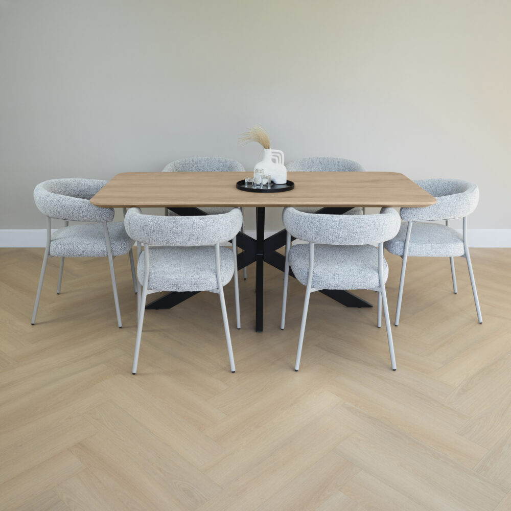 Rechthoekige eettafel, eettafel, rechthoekige eettafel van 180 cm, eettafel met stalen tafelpoot, Rechthoekige eettafel van 180 cm, eettafel Sofia, eettafel hout, houten eettafel, rechthoekige tafelblad, tafel,sfeer