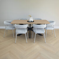 Rechthoekige eettafel, eettafel, rechthoekige eettafel van 180 cm, eettafel met stalen tafelpoot, Rechthoekige eettafel van 180 cm, eettafel Sofia, eettafel hout, houten eettafel, rechthoekige tafelblad, tafel,sfeer