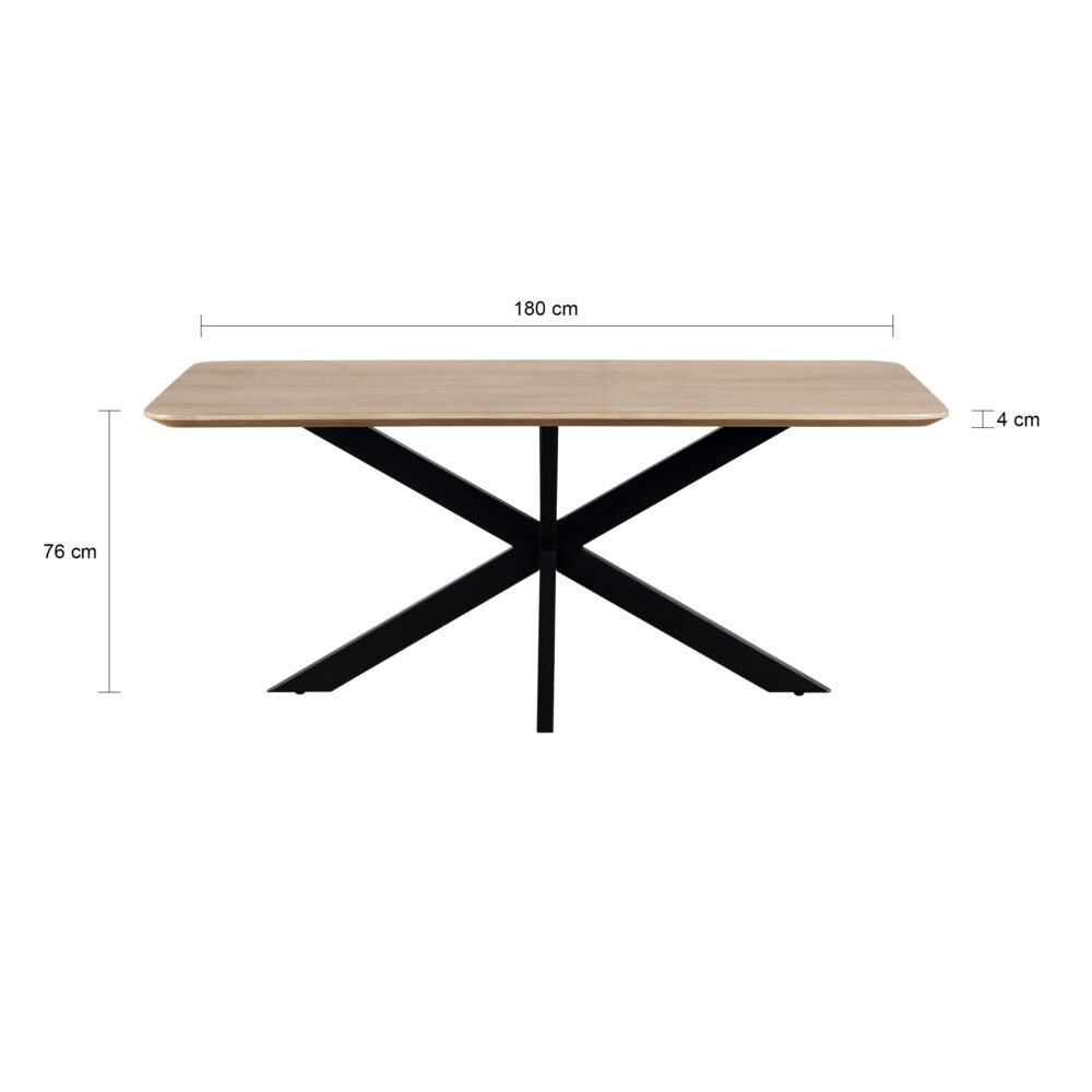 Rechthoekige eettafel, eettafel, rechthoekige eettafel van 180 cm, eettafel met stalen tafelpoot, Rechthoekige eettafel van 180 cm, eettafel Sofia, eettafel hout, houten eettafel, rechthoekige tafelblad, tafel, afmetingen
