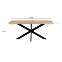 Rechthoekige eettafel, eettafel, rechthoekige eettafel van 180 cm, eettafel met stalen tafelpoot, Rechthoekige eettafel van 180 cm, eettafel Sofia, eettafel hout, houten eettafel, rechthoekige tafelblad, tafel, afmetingen