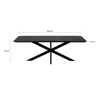 eettafel, tafel, zwarte eettafel, rechthoekige eettafel, houten eettafel, rechthoekige eettafel van zwart mangohout, eettafel Sofia, eettafel mangohout, zwarte eettafel, afmetingen
