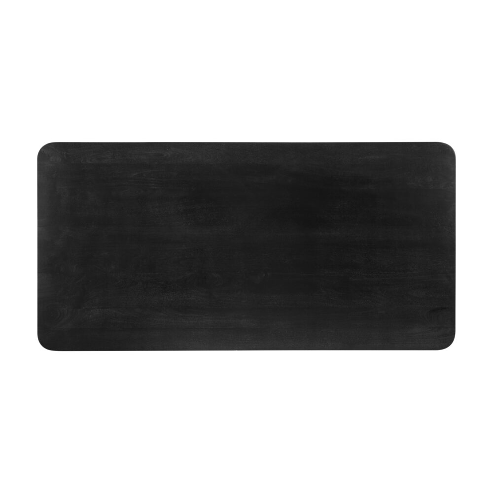 eettafel, tafel, zwarte eettafel, rechthoekige eettafel, houten eettafel, rechthoekige eettafel van zwart mangohout, eettafel Sofia, eettafel mangohout, zwarte eettafel, bovenkant