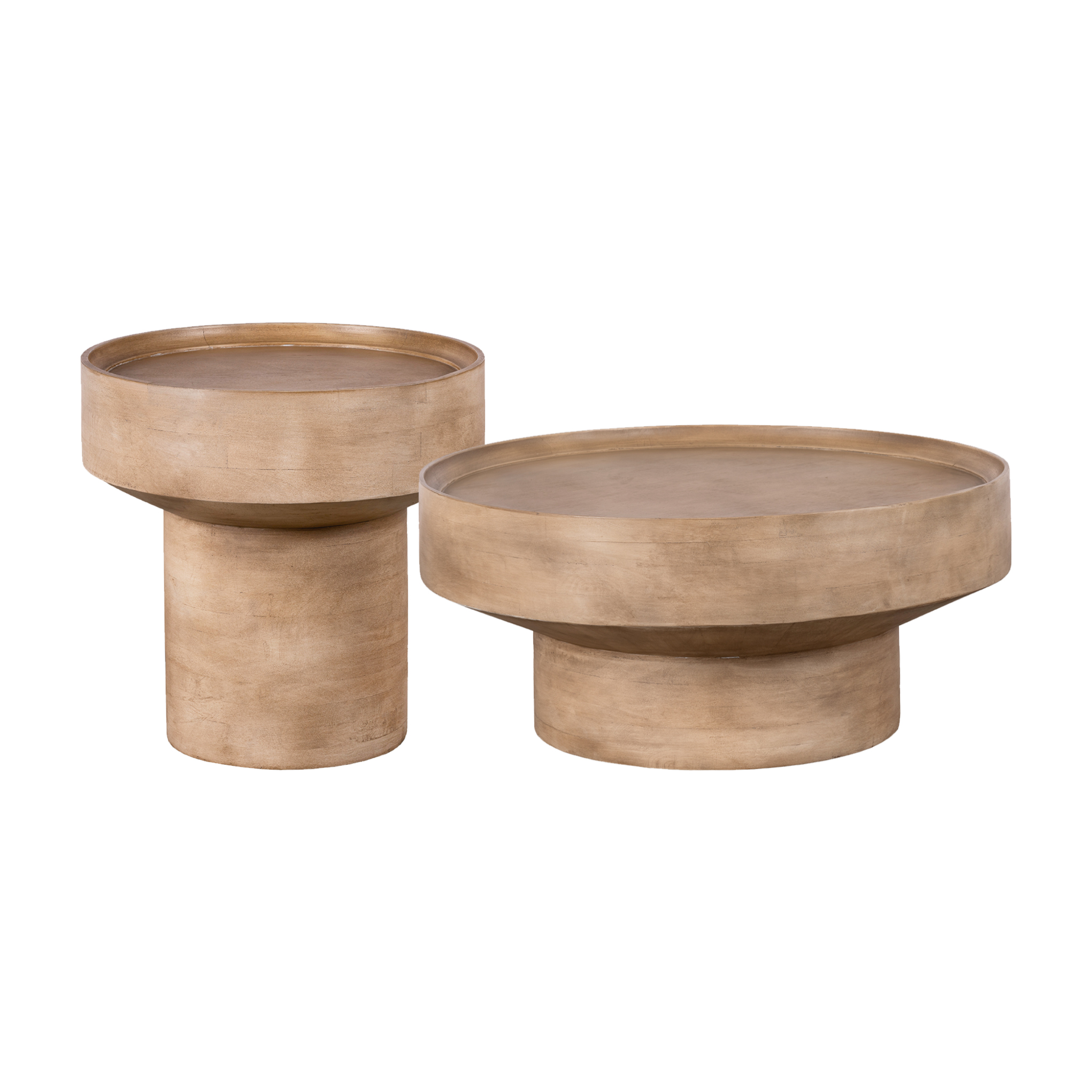 Lewis & Loft Salontafel Luus - Mangohout - Rond - Bruin - Klein en groot - Set van 2