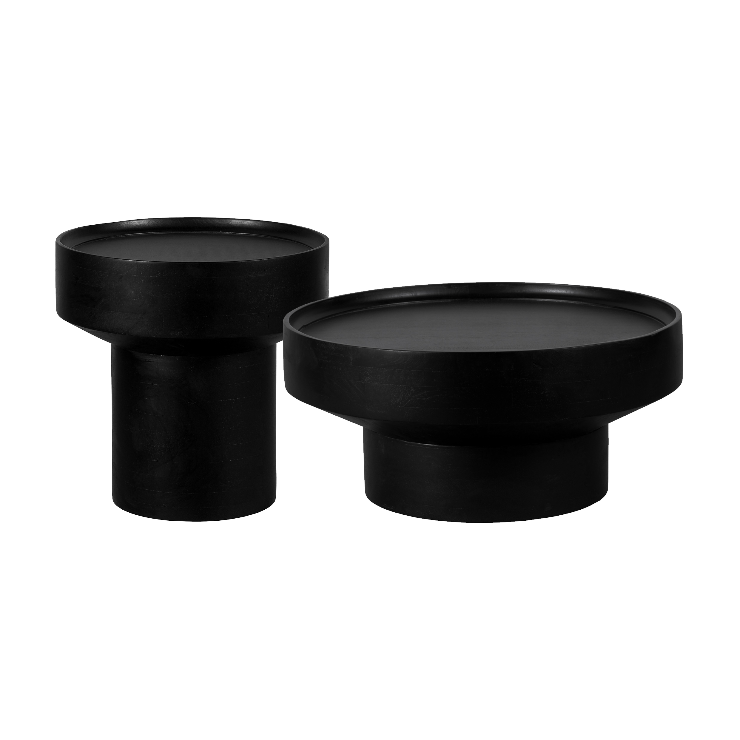 Lewis & Loft Salontafel Luus - Mangohout - Rond - Zwart - Klein en groot - Set van 2