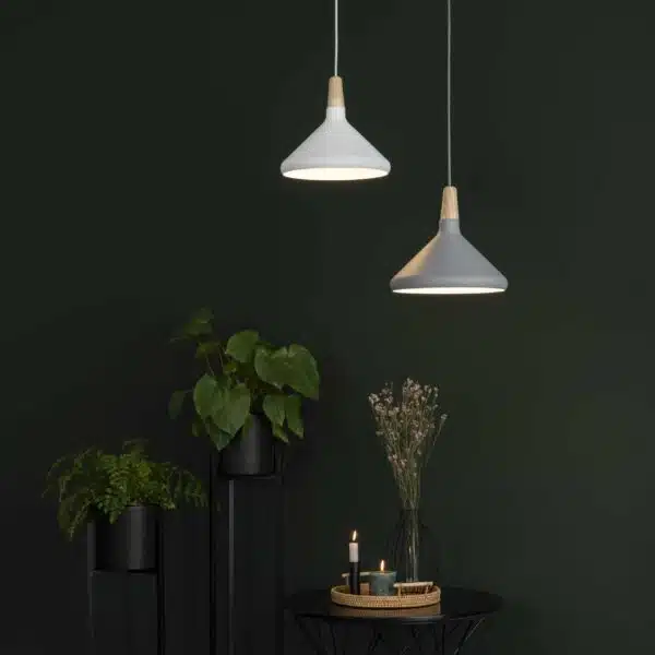 QUVIO Hanglamp Scandinavisch – Minimalistisch – Houten kop – D 27 cm – Wit