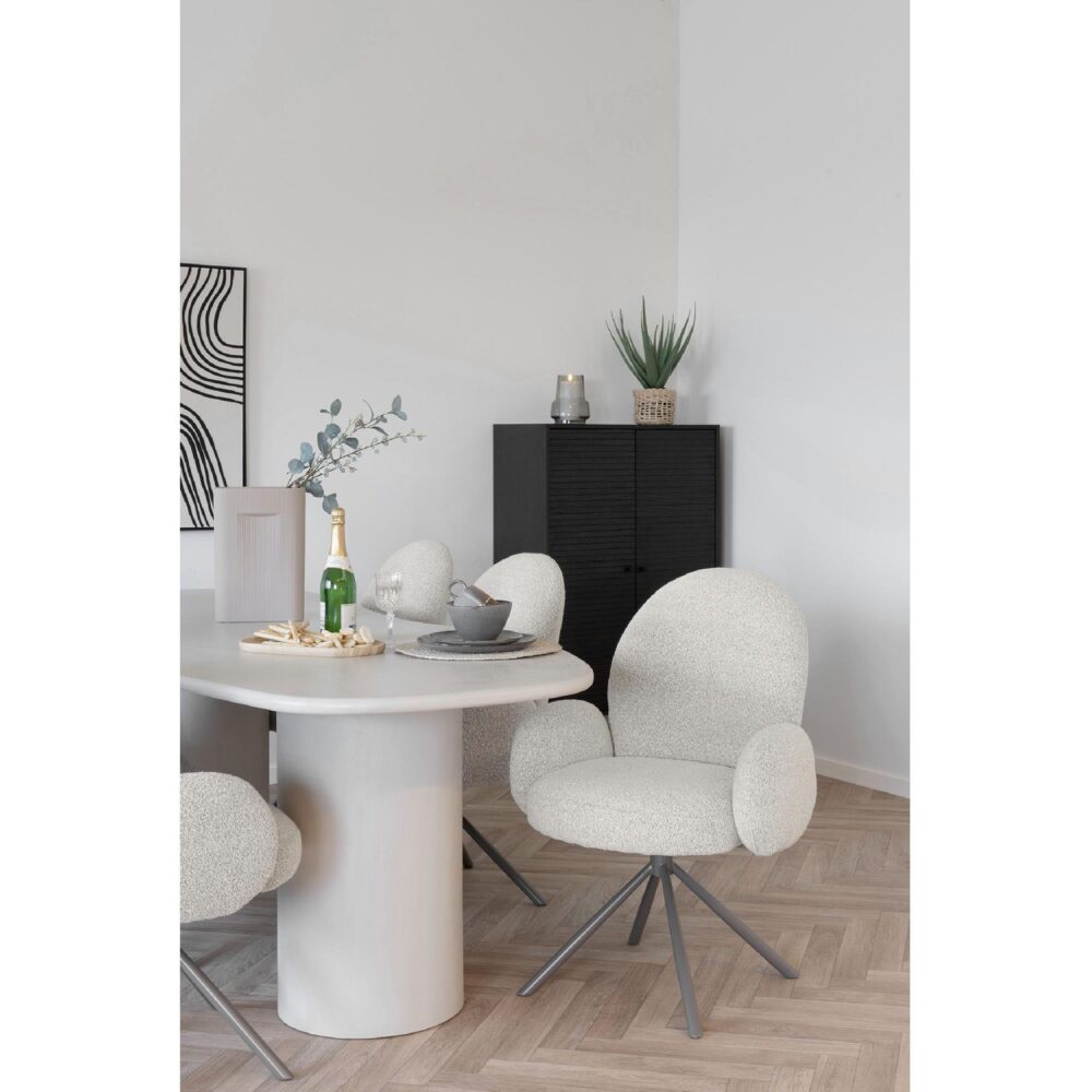 bouclé draaibare eetkamerstoel met armleuning afbeelding 6