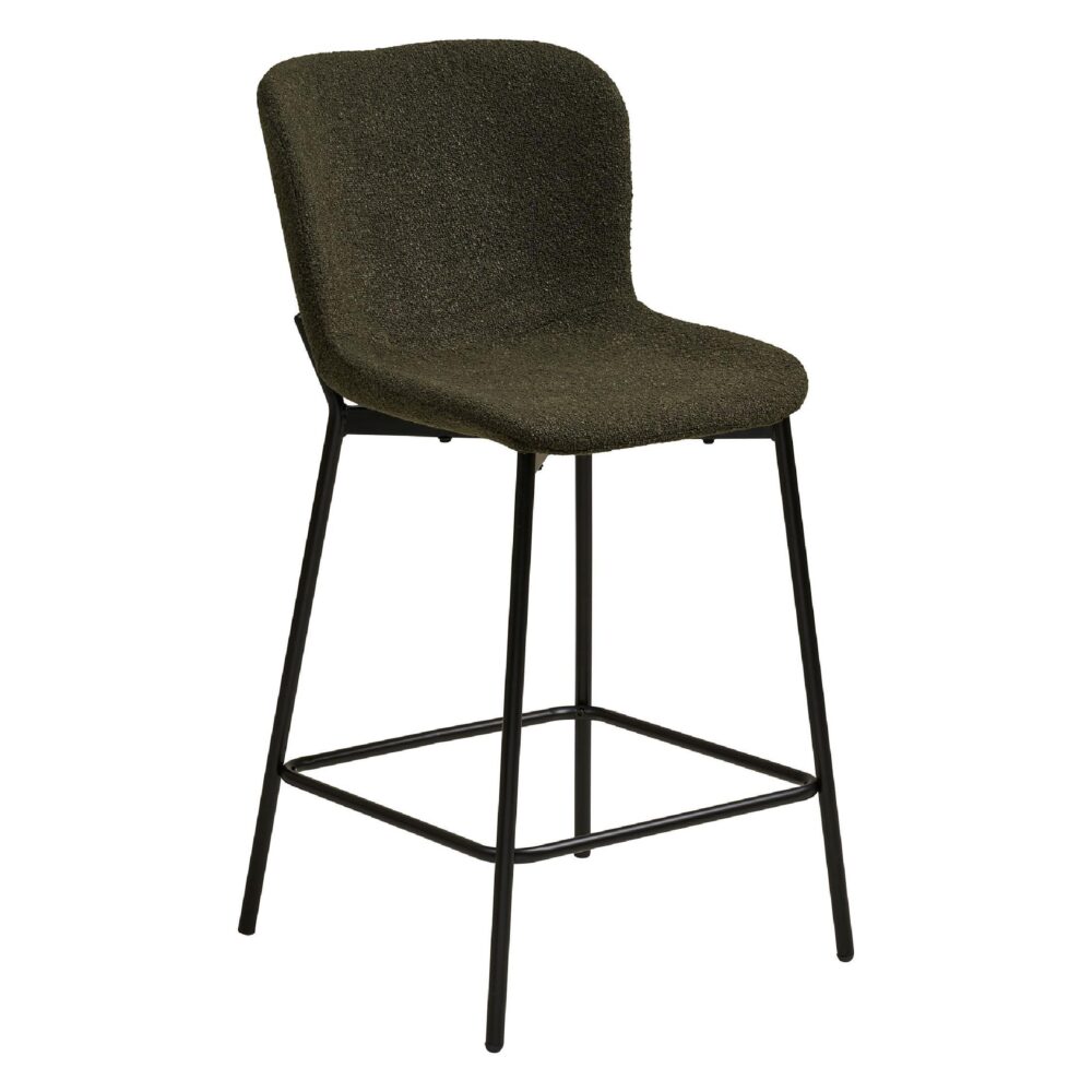 Lano bouclé barkruk met rugleuning donkergroen afbeelding 1