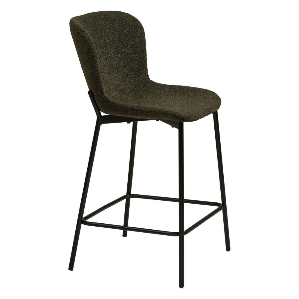 Lano bouclé barkruk met rugleuning donkergroen afbeelding 3