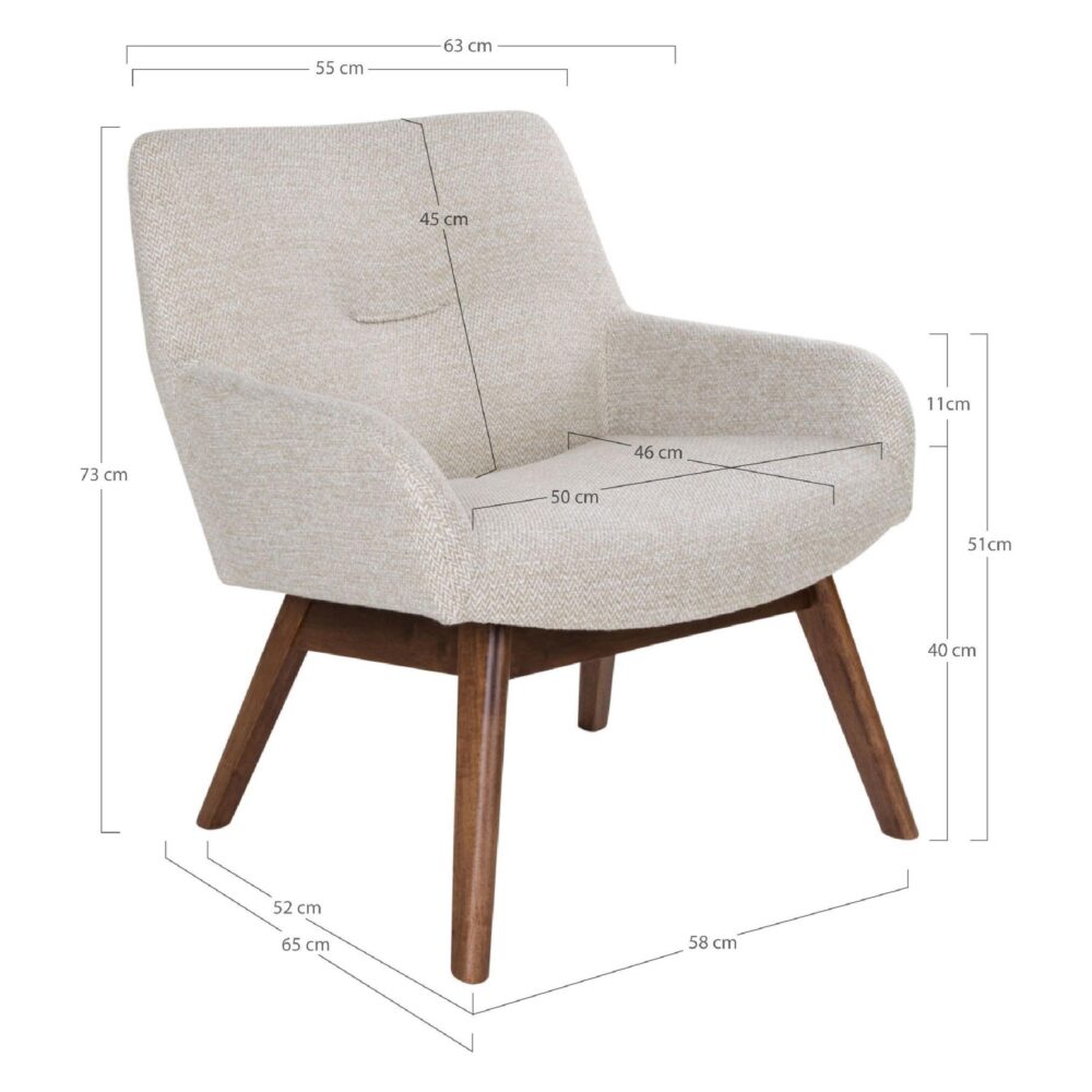 beige lounge fauteuil met notenhouten poten afbeelding 5