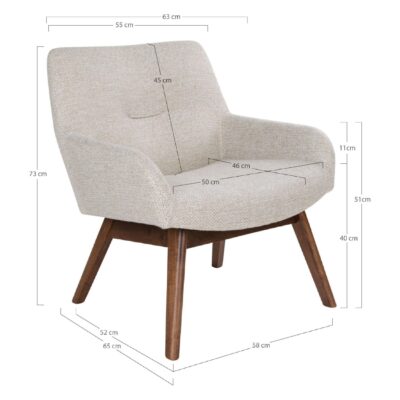 beige lounge fauteuil met notenhouten poten afbeelding 5