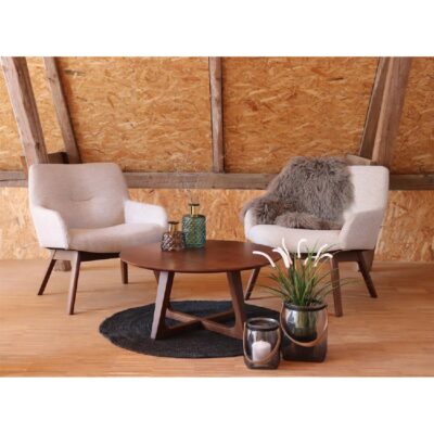 beige lounge fauteuil met notenhouten poten afbeelding 8