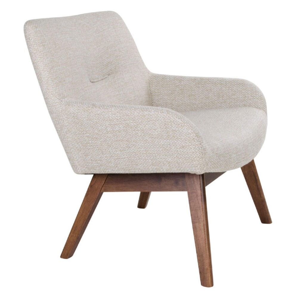 beige lounge fauteuil met notenhouten poten afbeelding 3