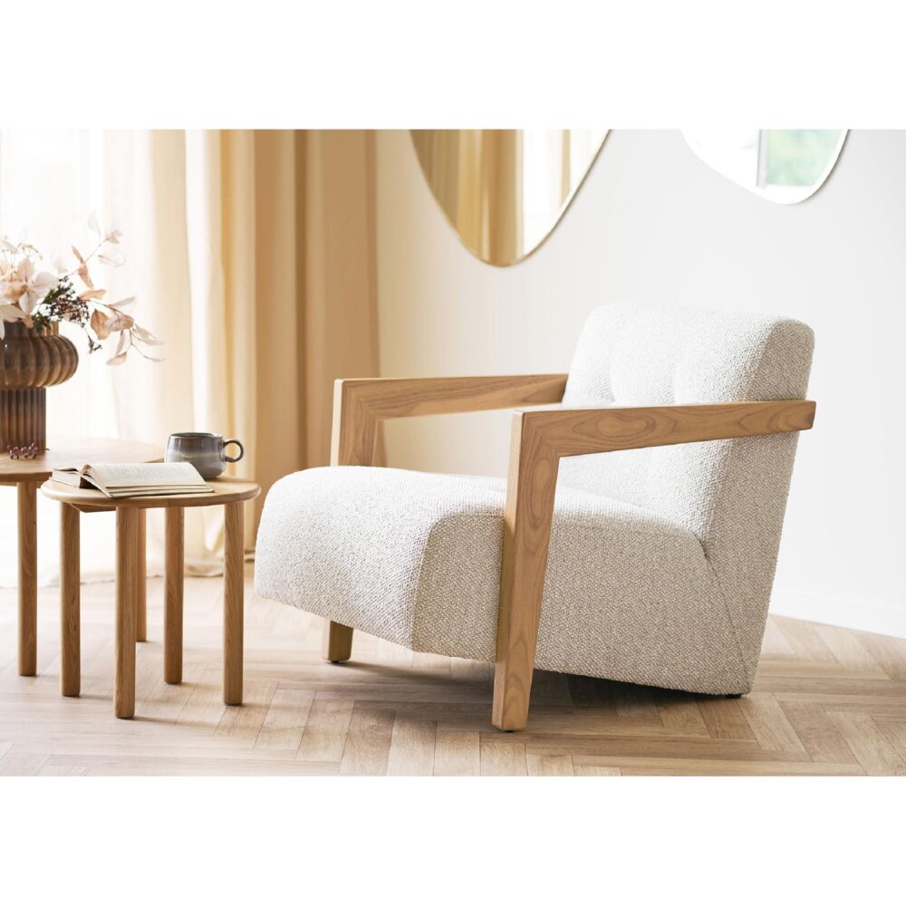 eiken beige lounge fauteuil met armleuning afbeelding 7