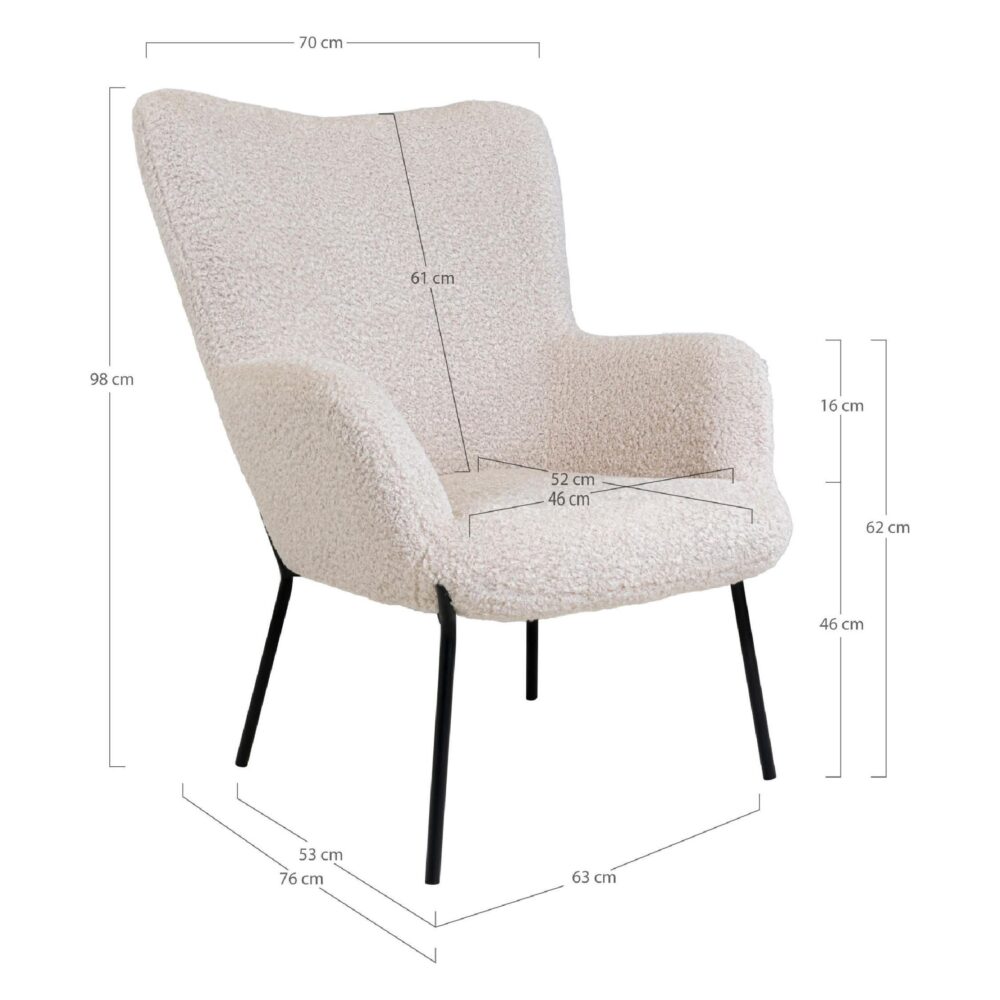 witte teddy eetkamerstoel met zwarte poten afbeelding 5