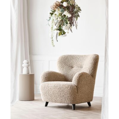lichtbruine bouclé lounge fauteuil afbeelding 7