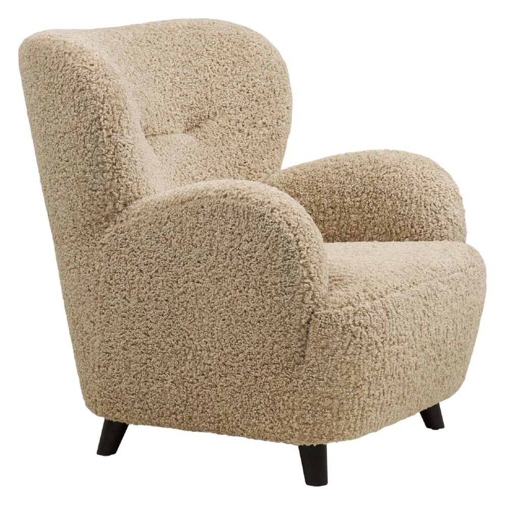 lichtbruine bouclé lounge fauteuil afbeelding 3