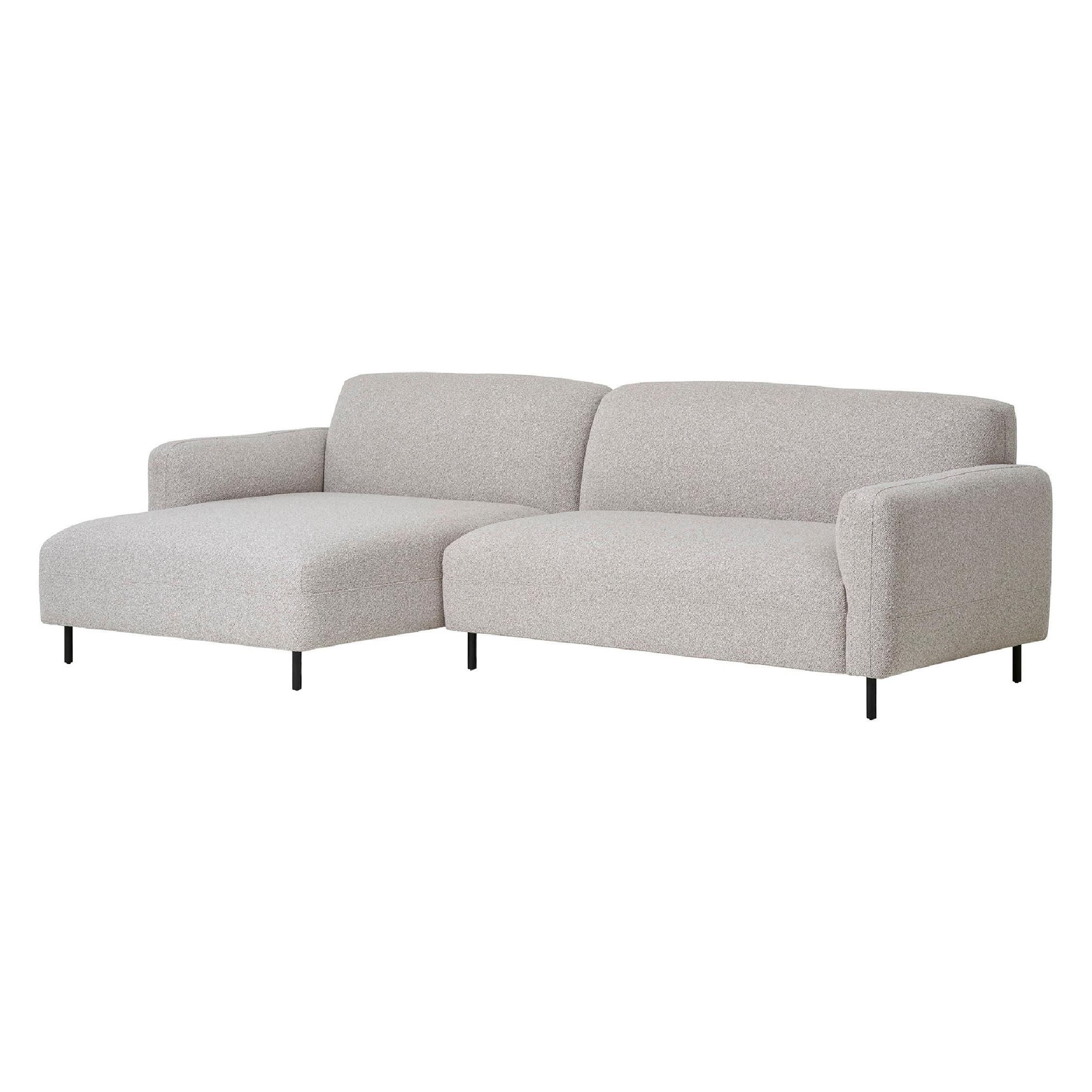 lichtgrijze bouclé loungebank met chaise longue links Aros afbeelding 2