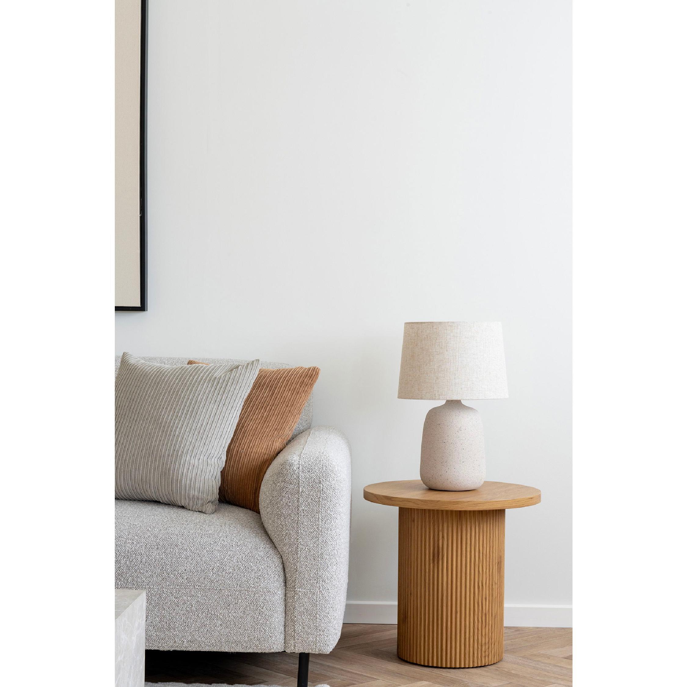 lichtgrijze bouclé loungebank met chaise longue links Aros afbeelding 5