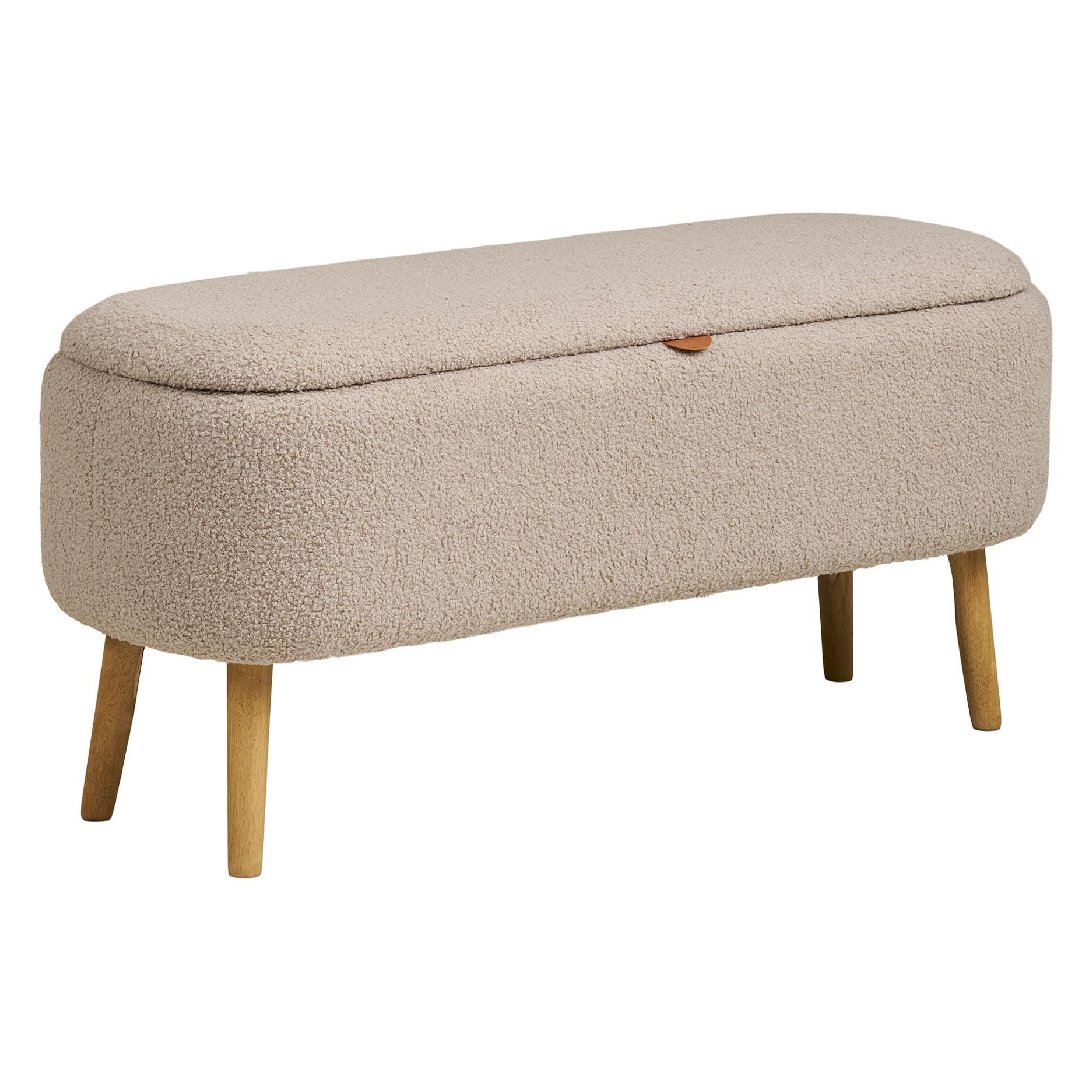 beige bouclé halbank met opbergruimte afbeelding 1