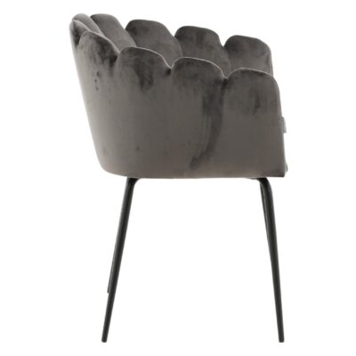 grijze velvet eetkamerstoel met armleuningen afbeelding 2