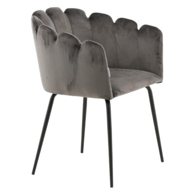 grijze velvet eetkamerstoel met armleuningen afbeelding 3