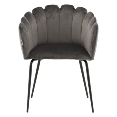 grijze velvet eetkamerstoel met armleuningen afbeelding 4