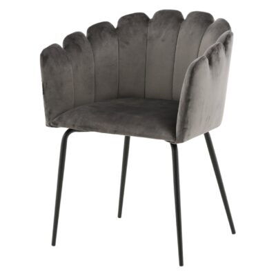 grijze velvet eetkamerstoel met armleuningen afbeelding 5