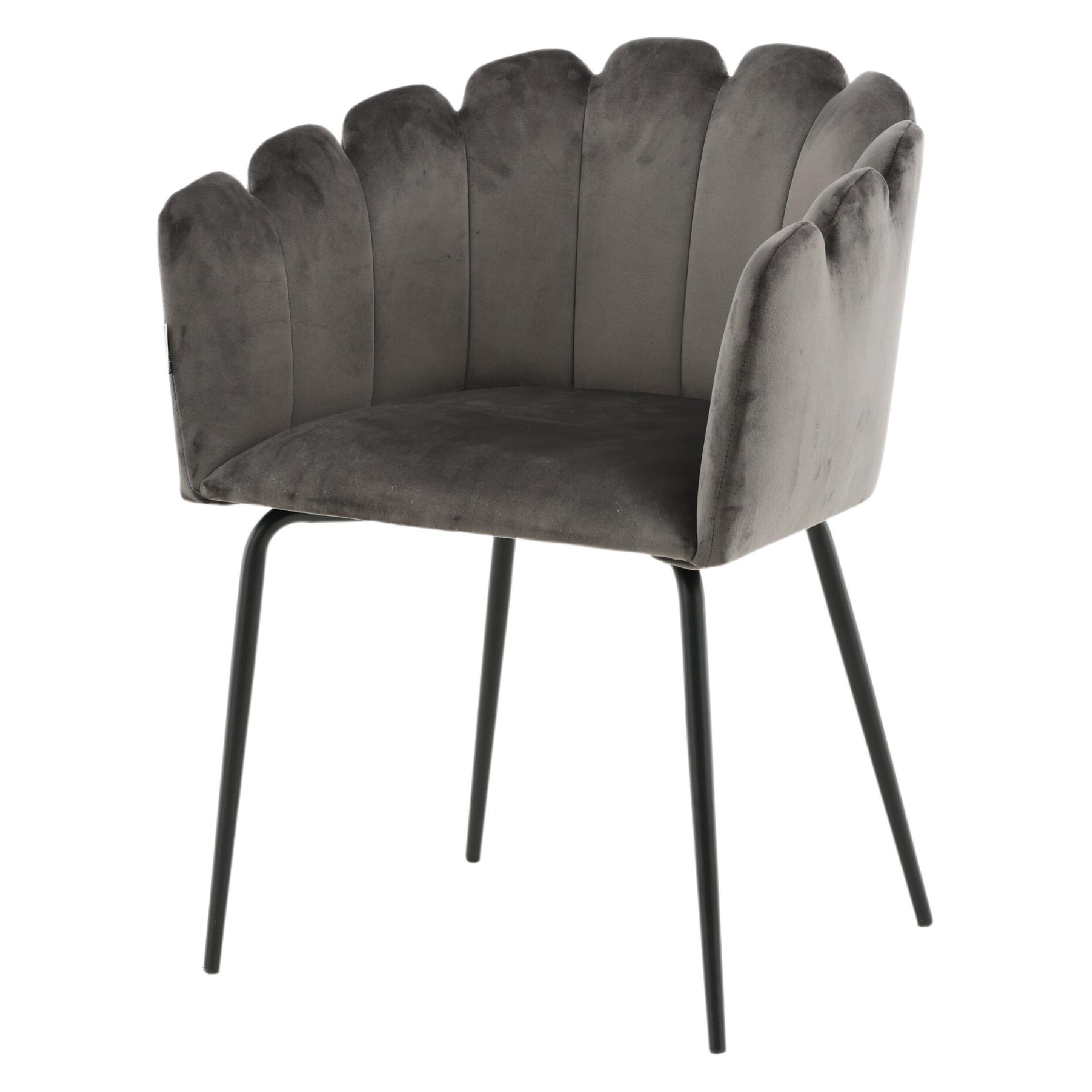 grijze velvet eetkamerstoel met armleuningen afbeelding 5