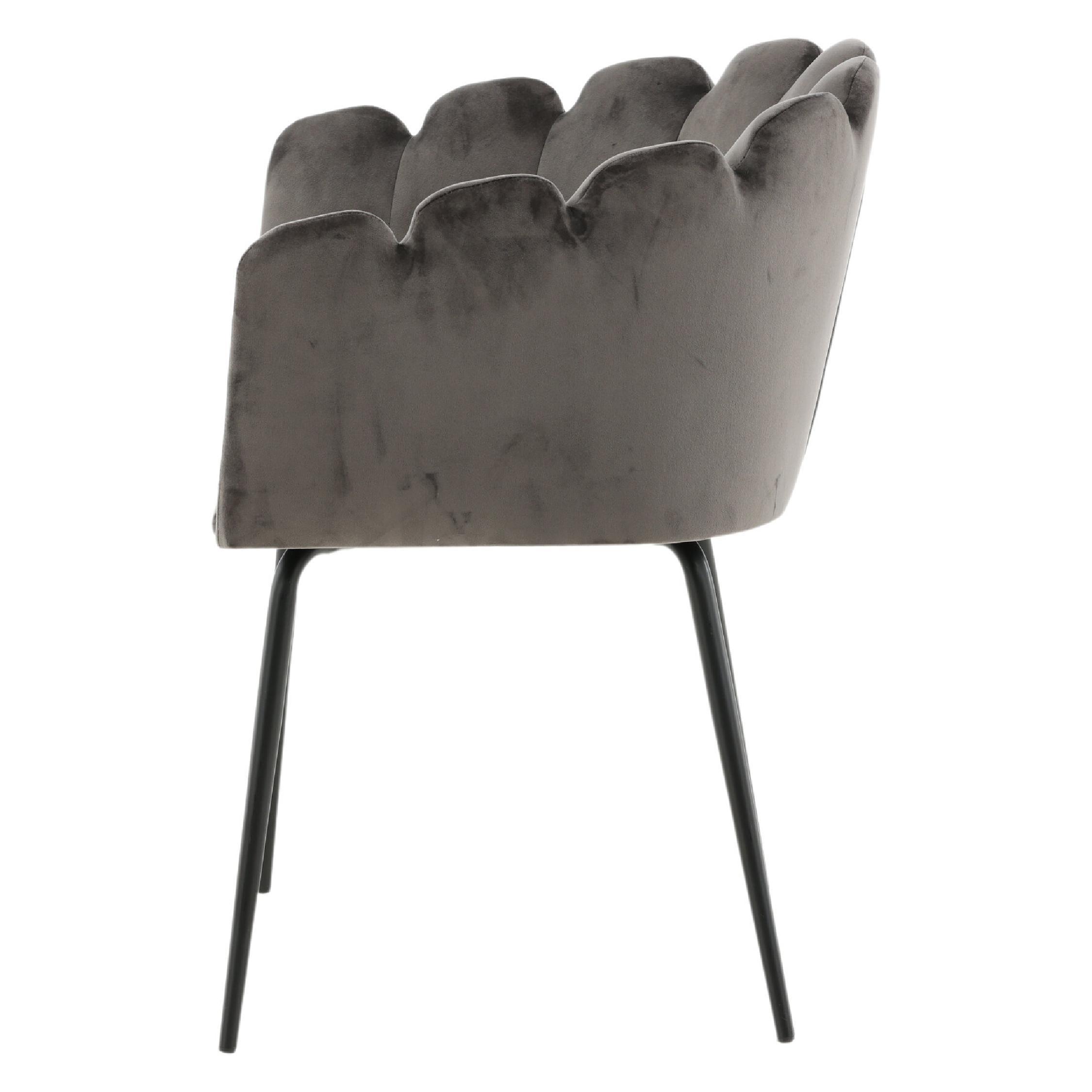 grijze velvet eetkamerstoel met armleuningen afbeelding 7