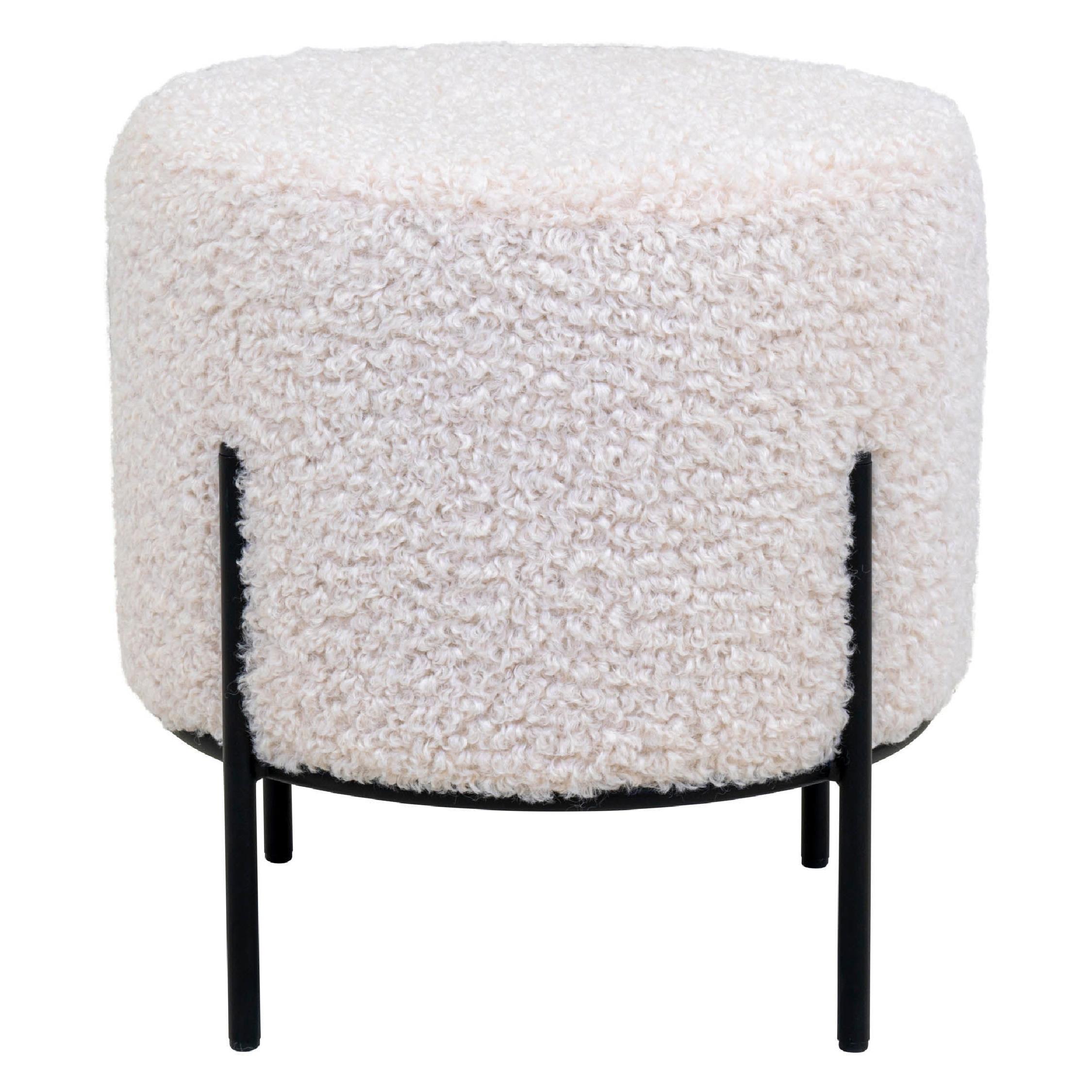 witte teddy poef rond met zwarte poten afbeelding 2