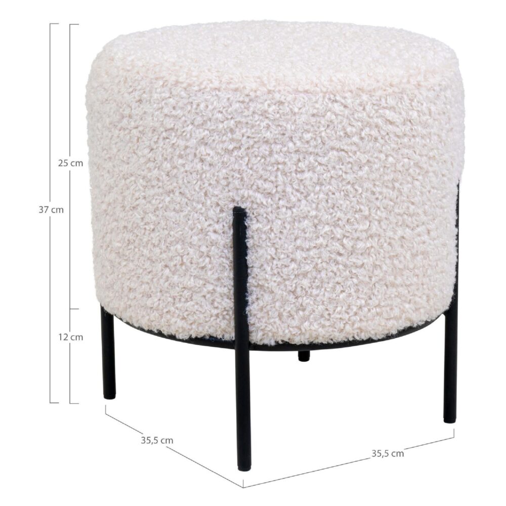 witte teddy poef rond met zwarte poten afbeelding 3