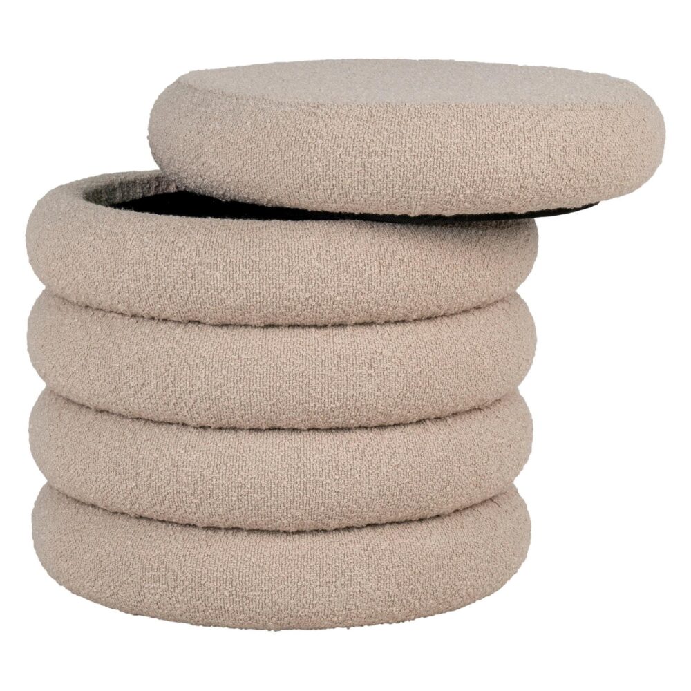 beige bouclé poef met opbergruimte afbeelding 2