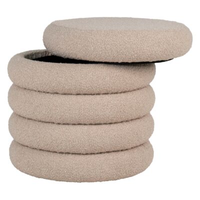 beige bouclé poef met opbergruimte afbeelding 2