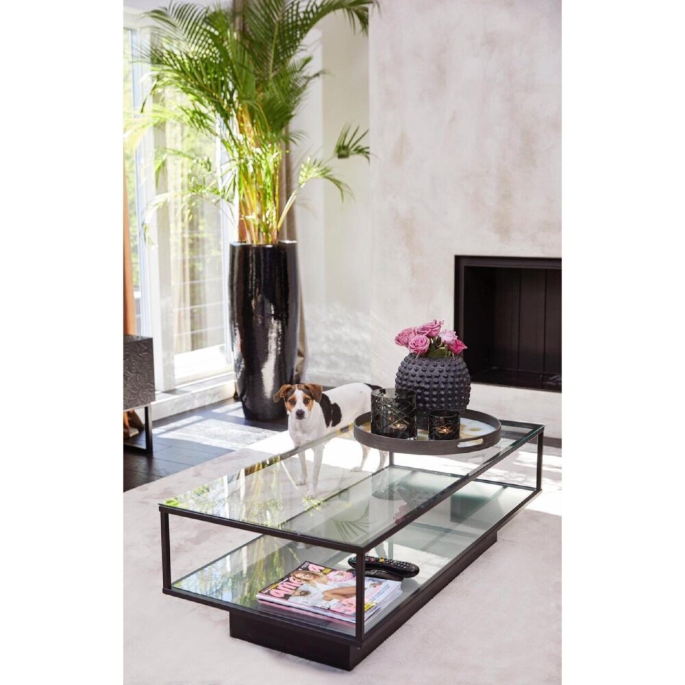 zwarte glazen salontafel met metalen onderstel afbeelding 9