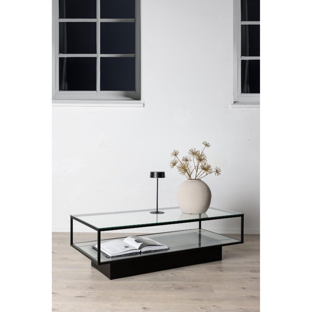 zwarte glazen salontafel met metalen onderstel afbeelding 6