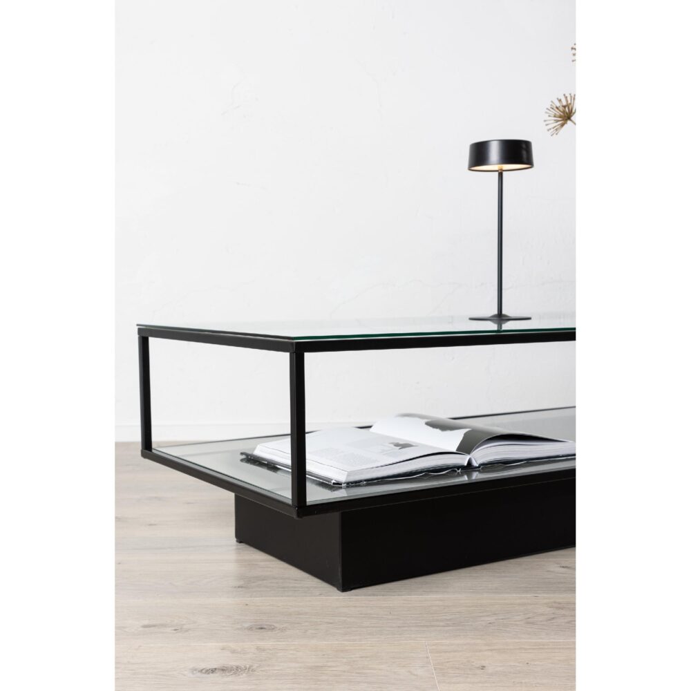 zwarte glazen salontafel met metalen onderstel afbeelding 7