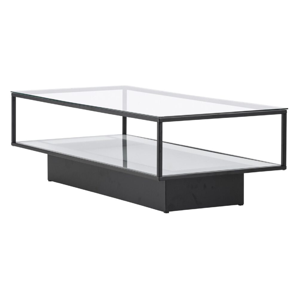 zwarte glazen salontafel met metalen onderstel afbeelding 3