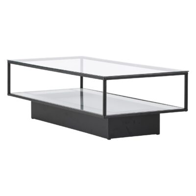 zwarte glazen salontafel met metalen onderstel afbeelding 3